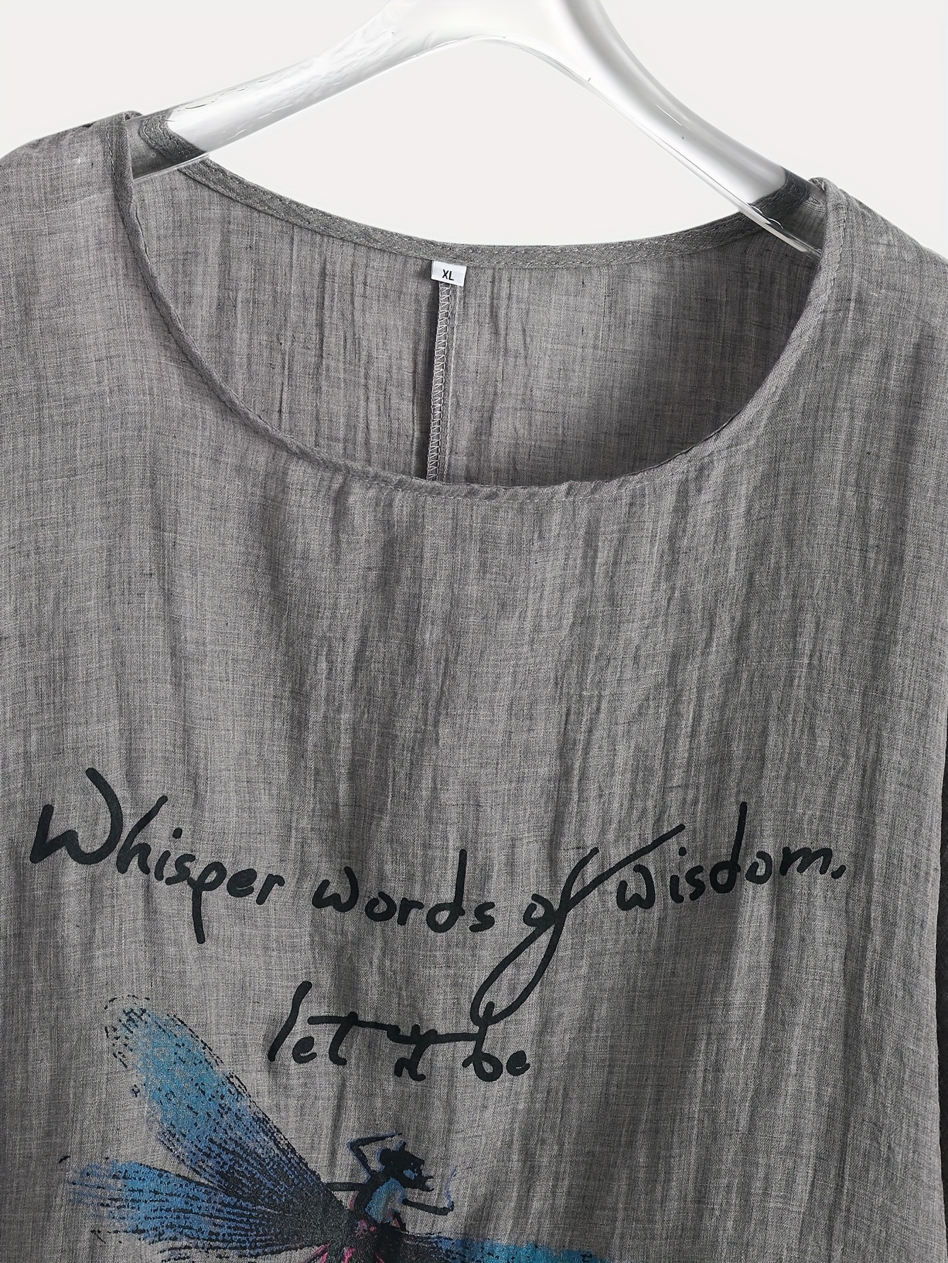 dragonfly print crew neck blouse casual short sleeve blouse for spring summer womens clothing details 2