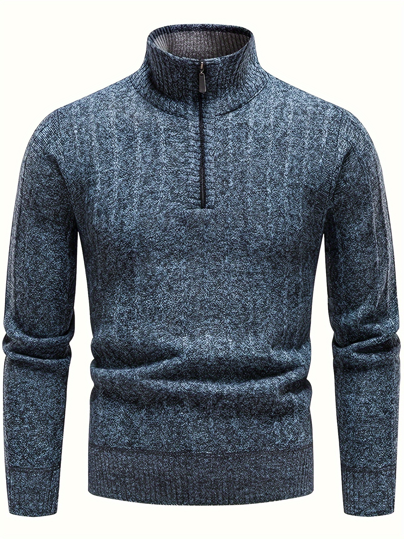 turtle neck with zipper knitted texture sweater mens casual warm solid color mid stretch pullover sweater for fall winter details 5