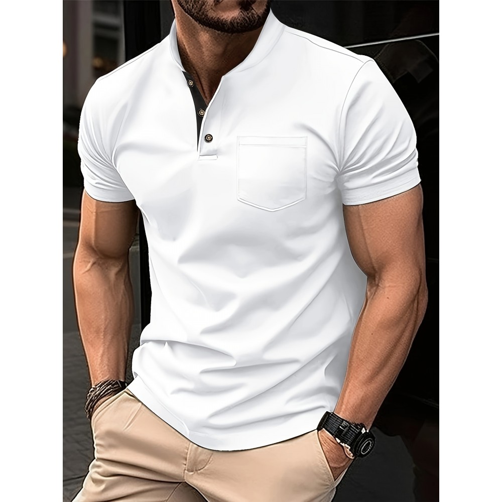 Breathable Regular Fit Golf Shirt, Men's Casual V-Neck T-Shirt Short Sleeve For Summer, Men's Clothing