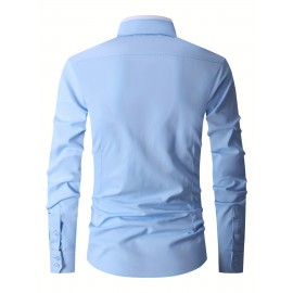 Men's Formal Classic Design Button Up Shirt, Male Clothes For Spring And Fall Business Occasion
