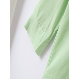 Casual Solid Men's Cotton & Linen V-neck Long Sleeve Shirt With Button, Spring Fall