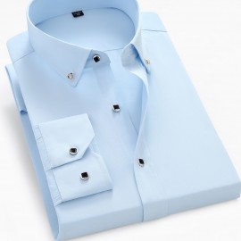 Men's Stylish Solid Shirt, Casual Breathable Lapel Button Up Short Sleeve Shirt Top For Business Activities